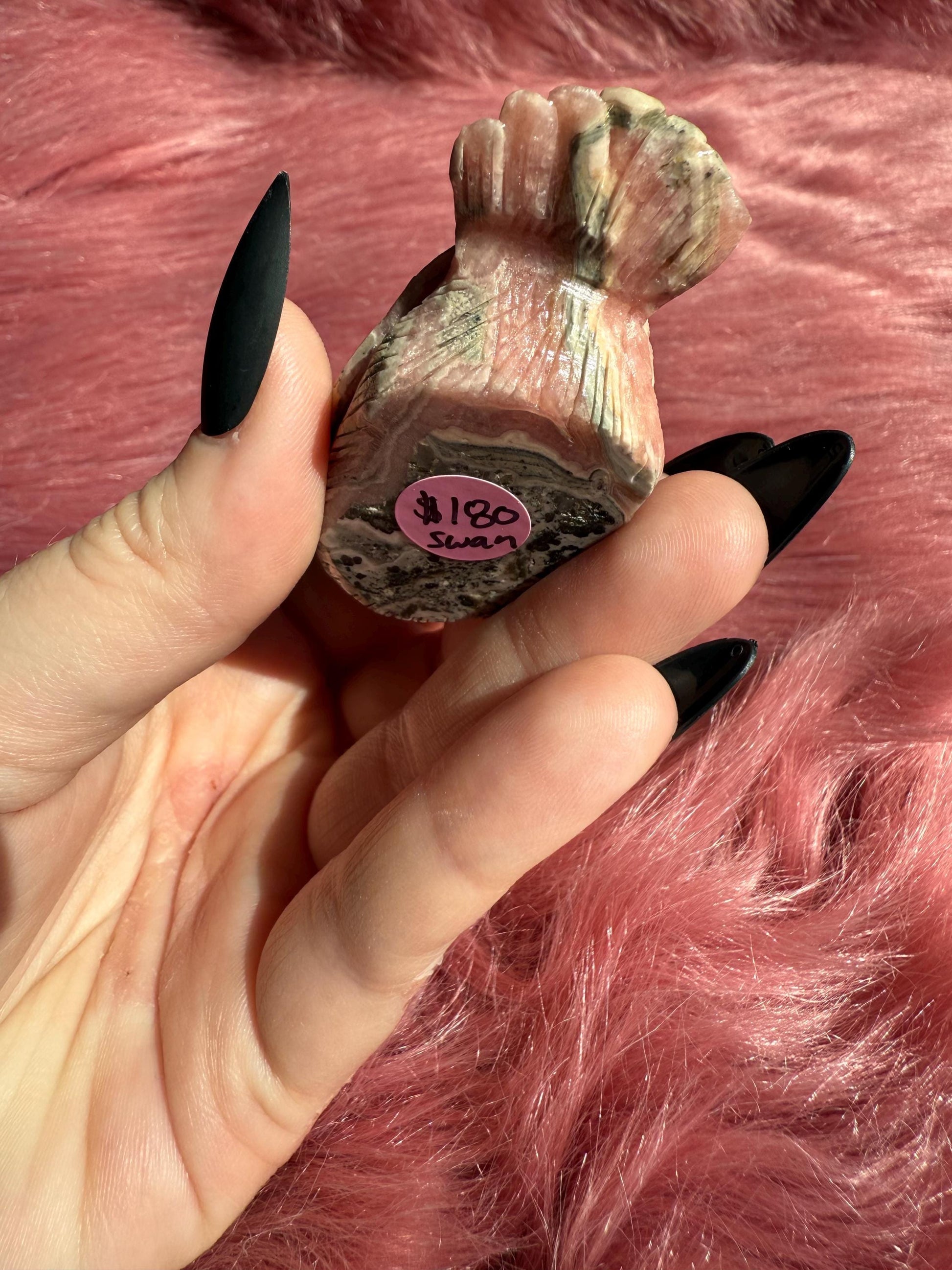 ONE (1) Stunning Rhodonite Swan Carving from Argentina