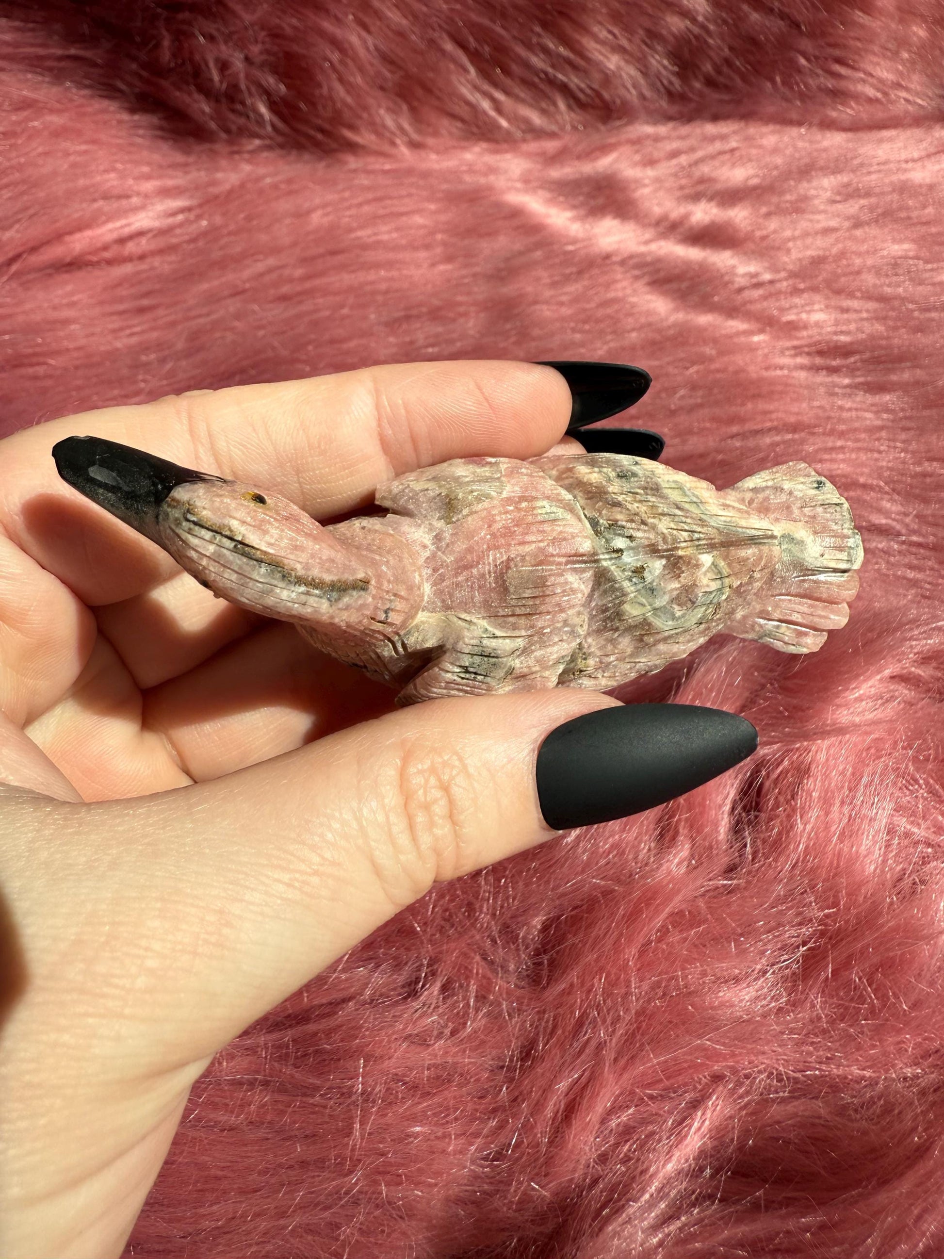 ONE (1) Stunning Rhodonite Swan Carving from Argentina
