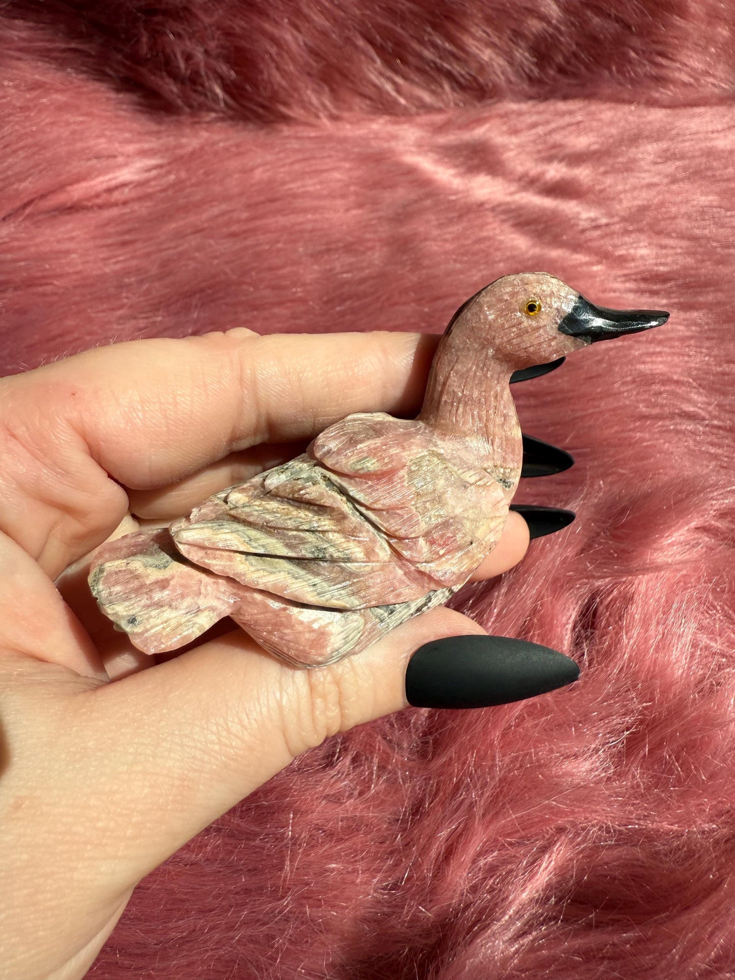 ONE (1) Stunning Rhodonite Swan Carving from Argentina