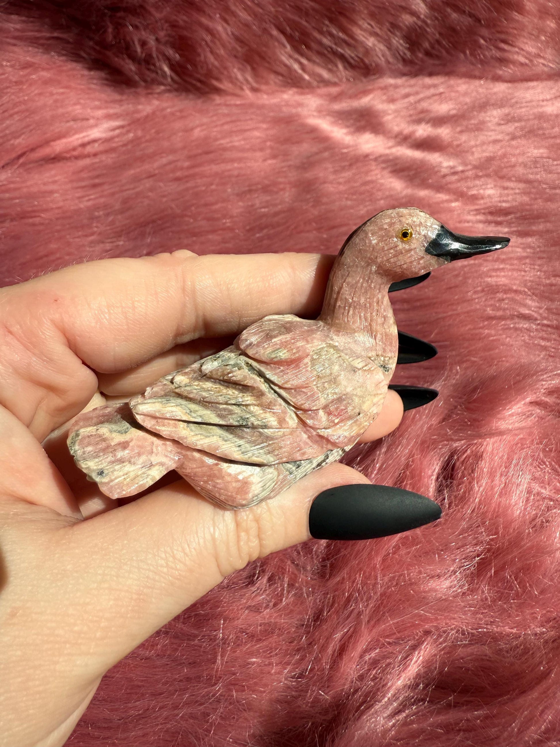 ONE (1) Stunning Rhodonite Swan Carving from Argentina