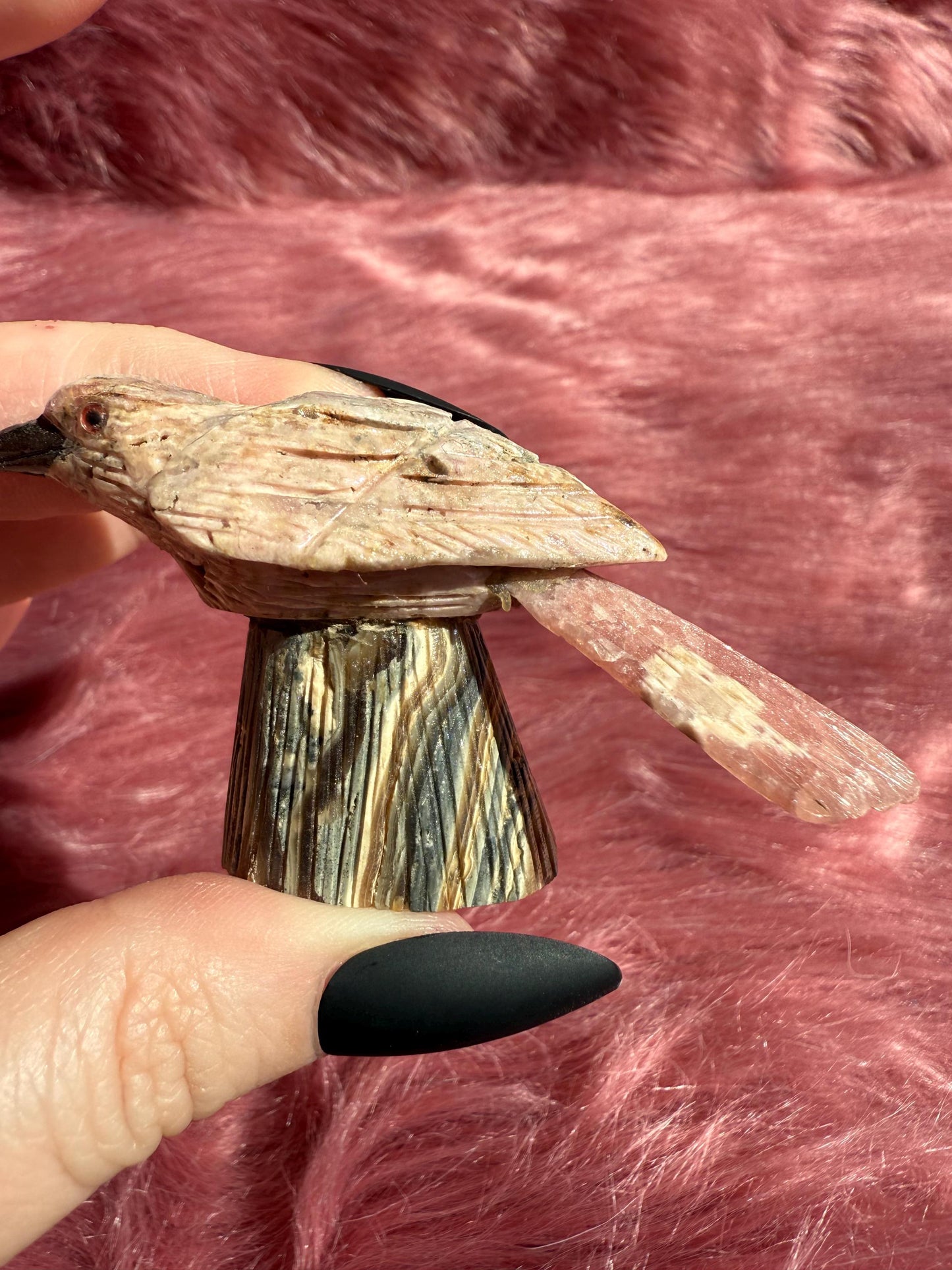 ONE (1) Stunning Rhodonite Bird Carving from Argentina