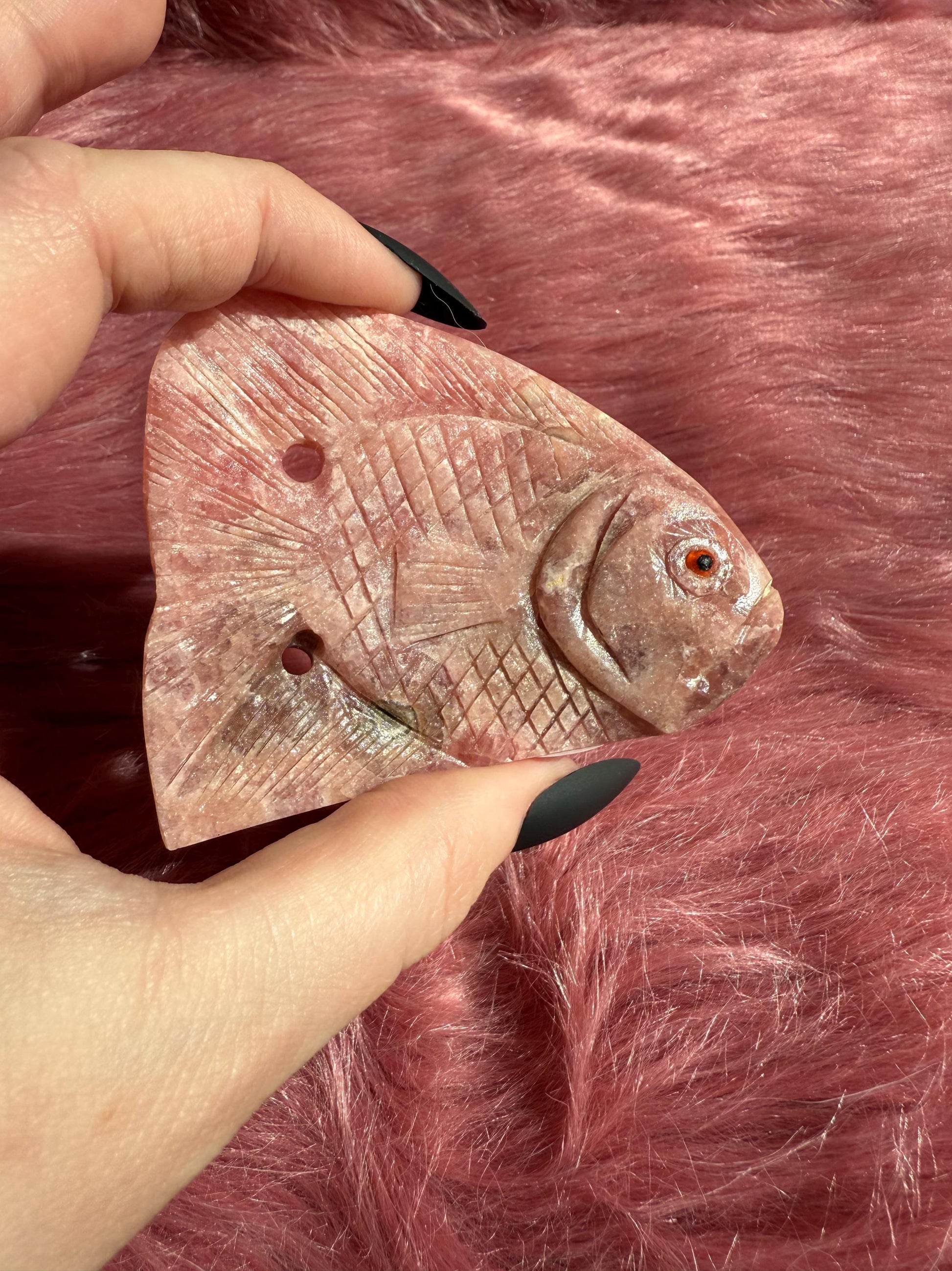 ONE (1) Stunning Rhodonite Fish Carving from Argentina