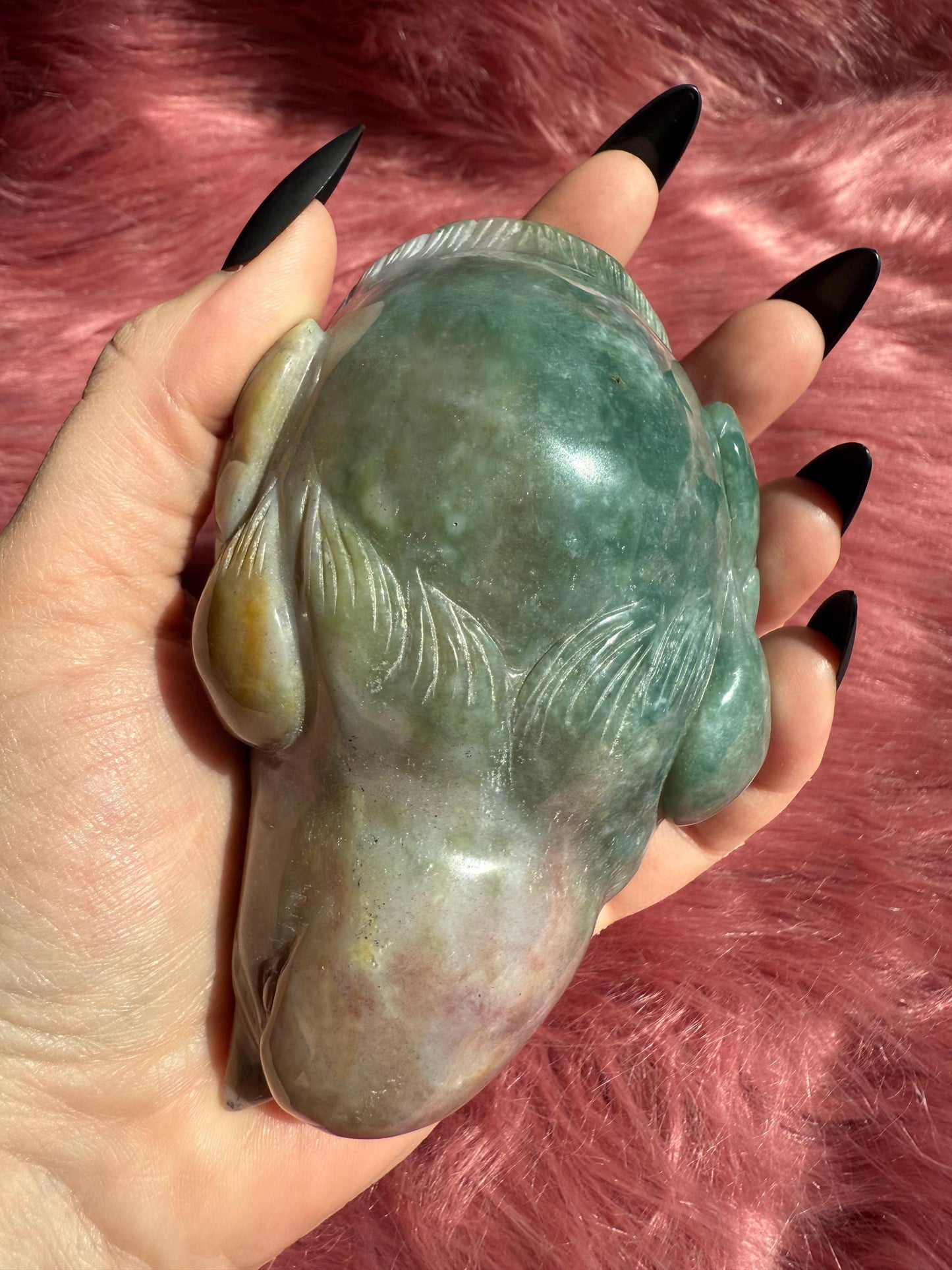 ONE (1) Stunning High Quality Sea (Ocean) Jasper Hand Carved Bird