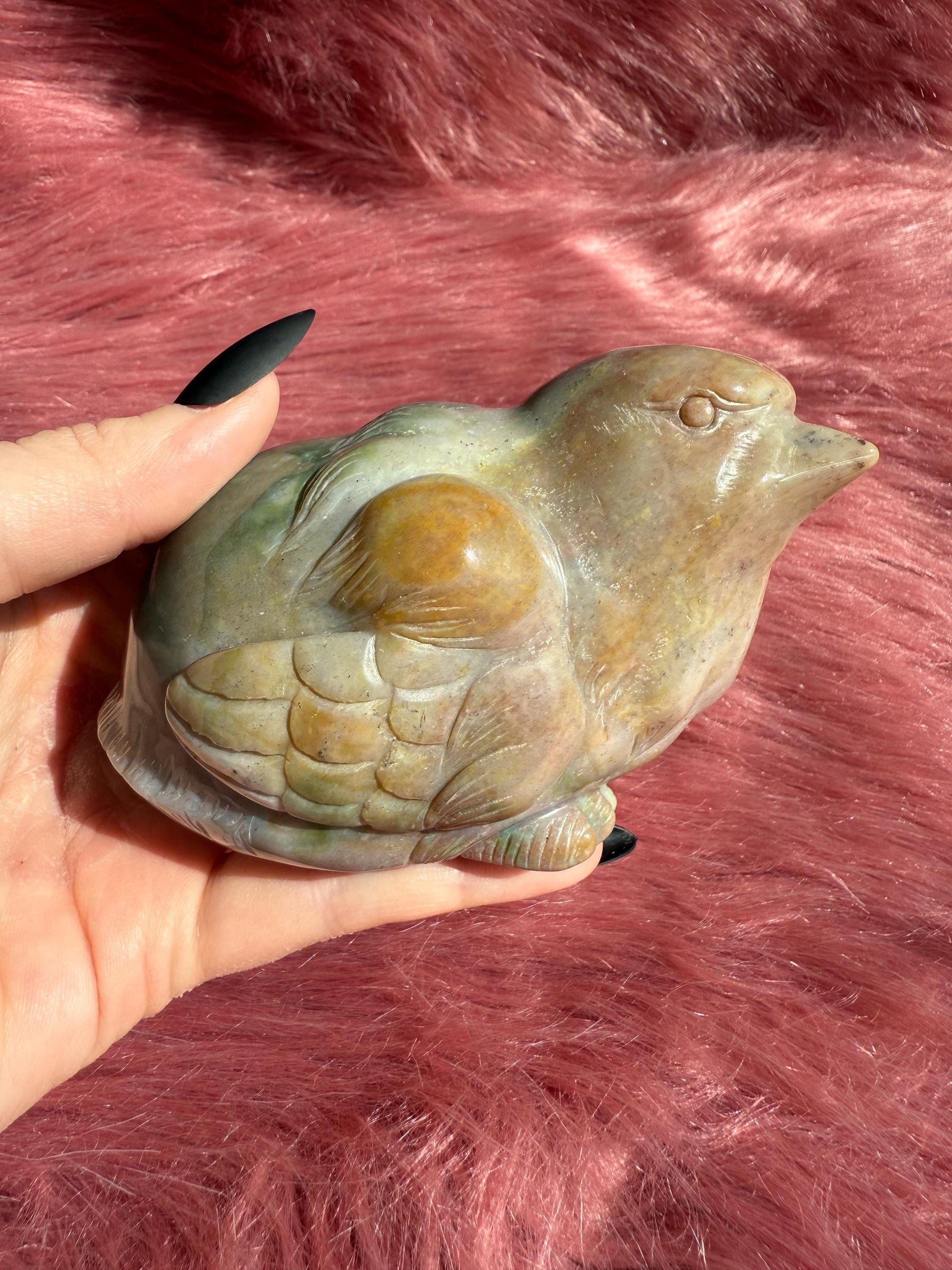 ONE (1) Stunning High Quality Sea (Ocean) Jasper Hand Carved Bird
