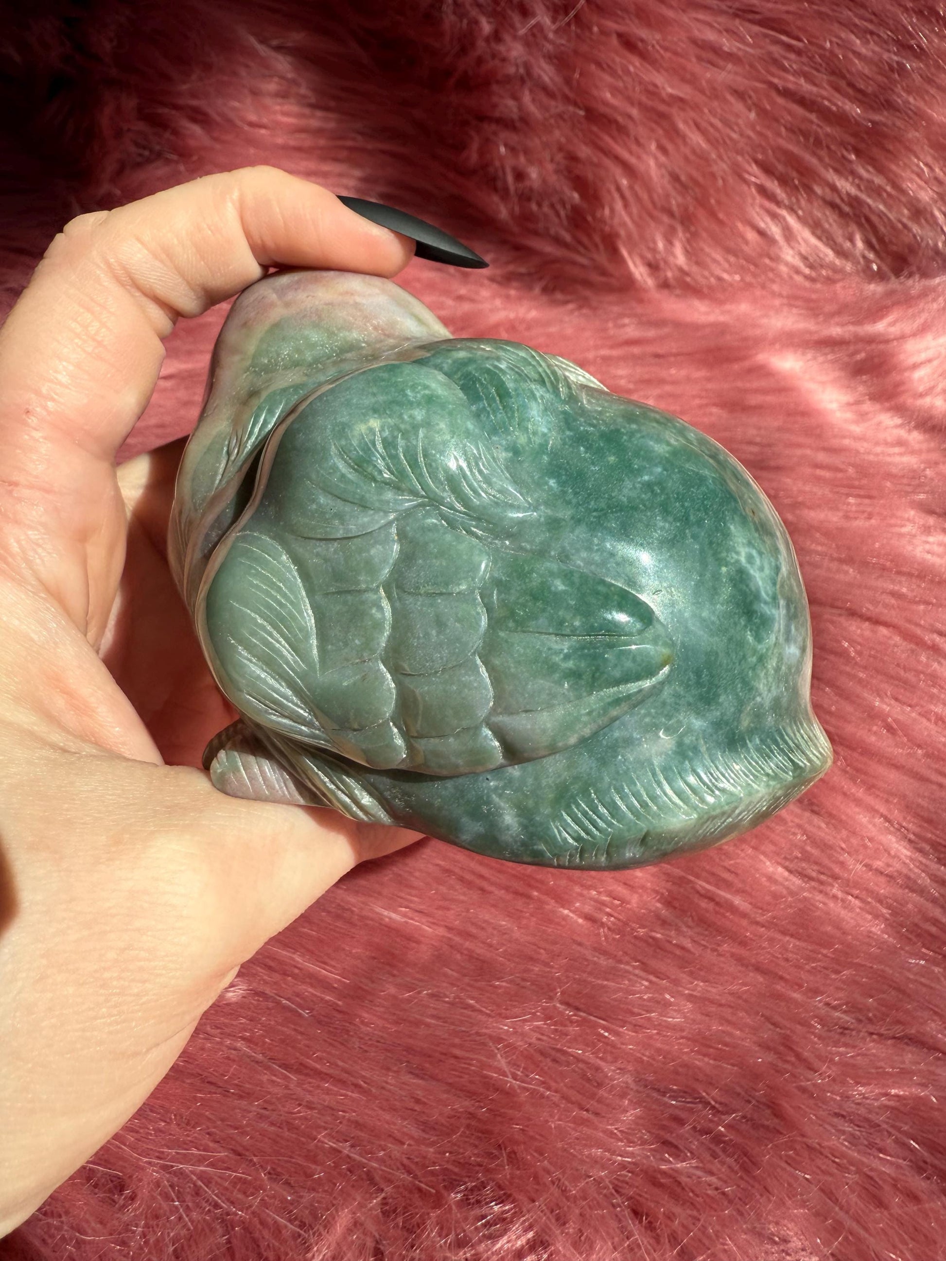 ONE (1) Stunning High Quality Sea (Ocean) Jasper Hand Carved Bird