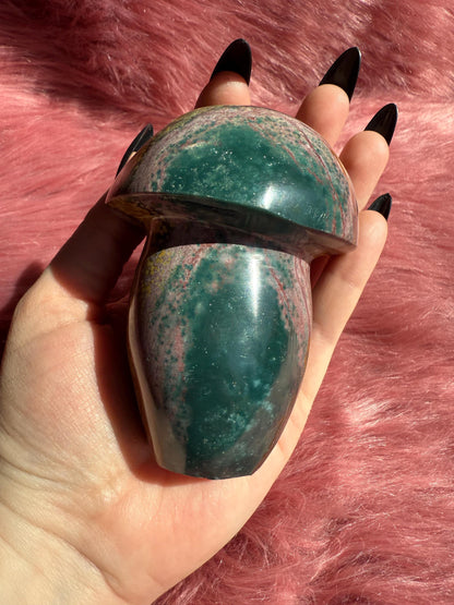 ONE (1) Stunning High Quality Ocean Jasper Jumbo Mushroom Carving