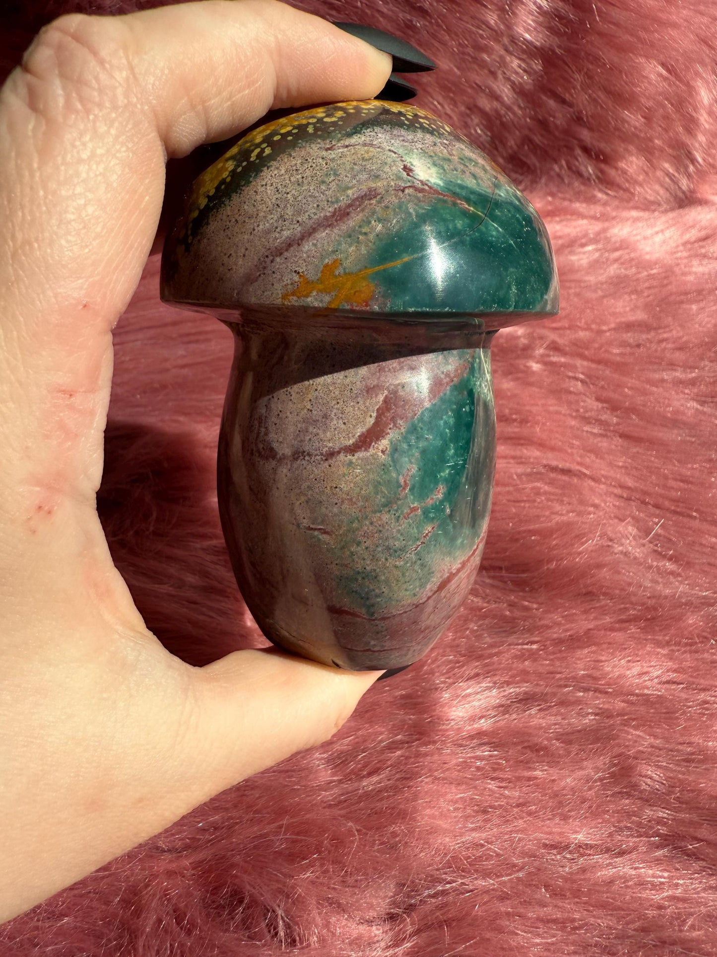 ONE (1) Stunning High Quality Ocean Jasper Jumbo Mushroom Carving