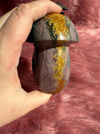 ONE (1) Stunning High Quality Ocean Jasper Jumbo Mushroom Carving