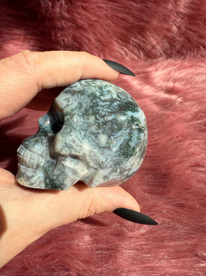 Stunning High Quality Moss Agate Skull C