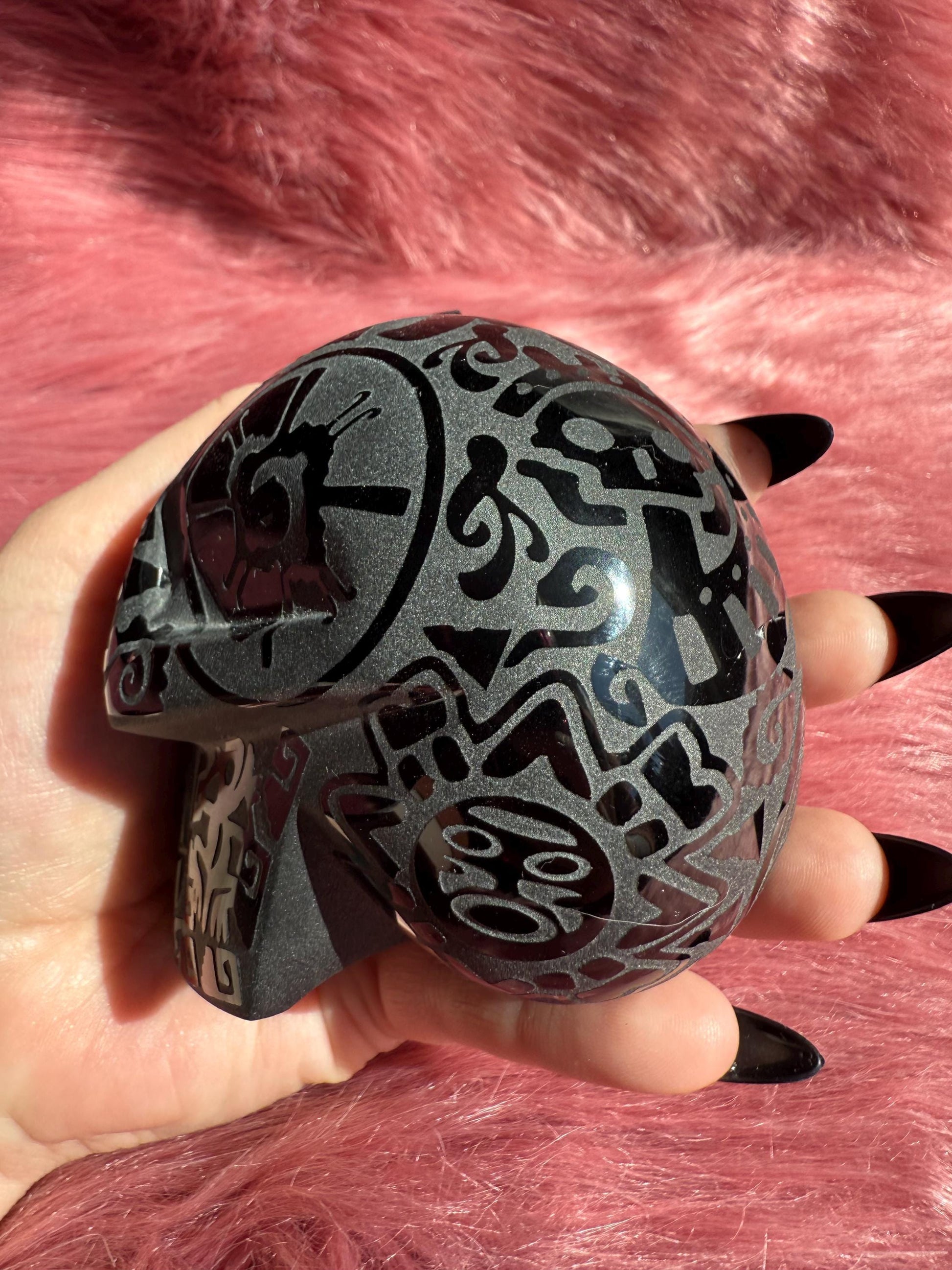 Stunning Etched Obsidian Skull from Mexico