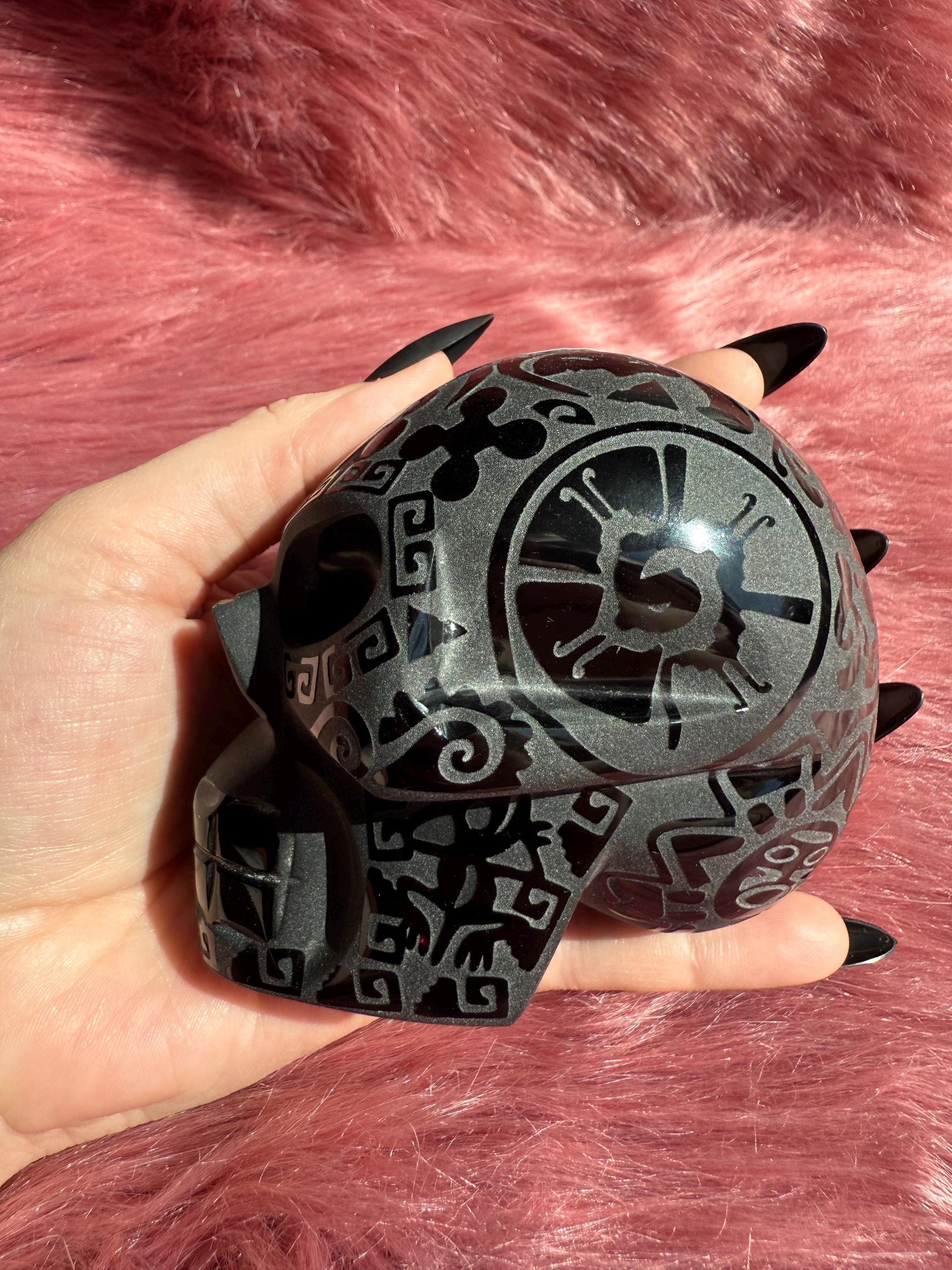 Stunning Etched Obsidian Skull from Mexico