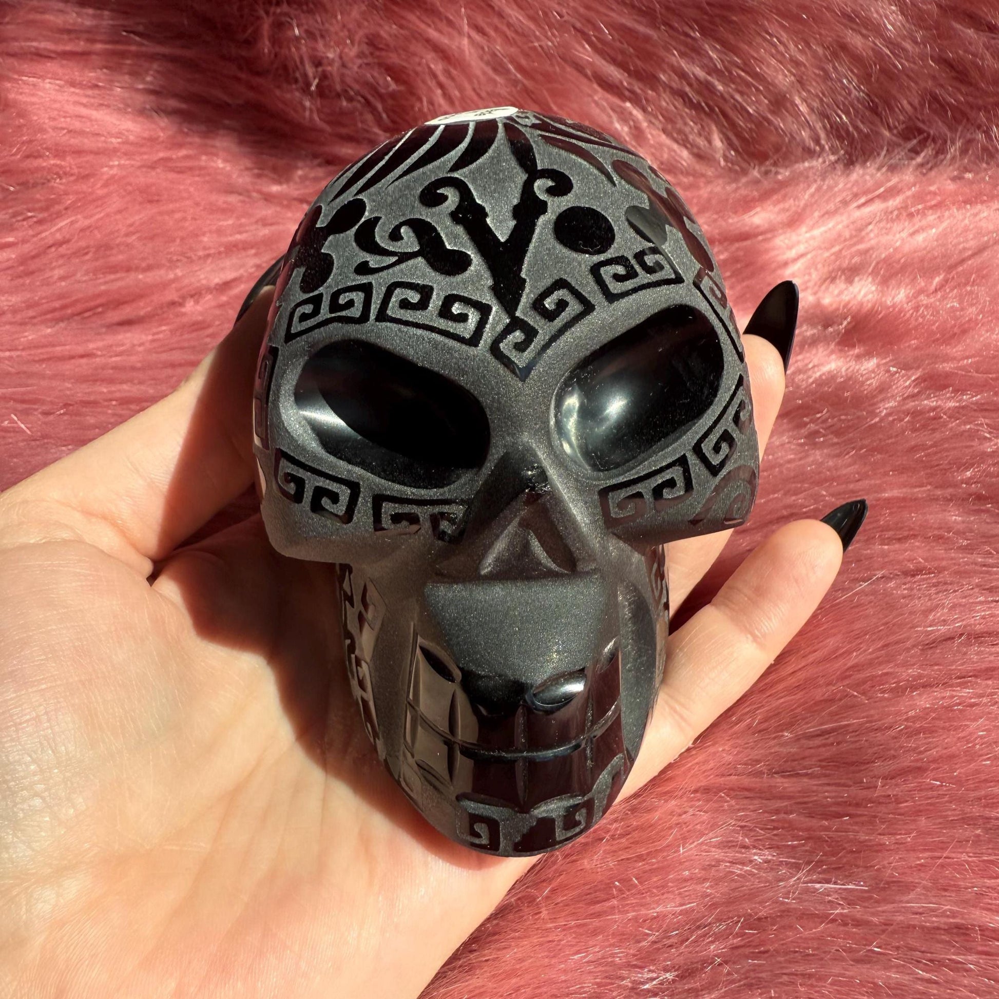 Stunning Etched Obsidian Skull from Mexico