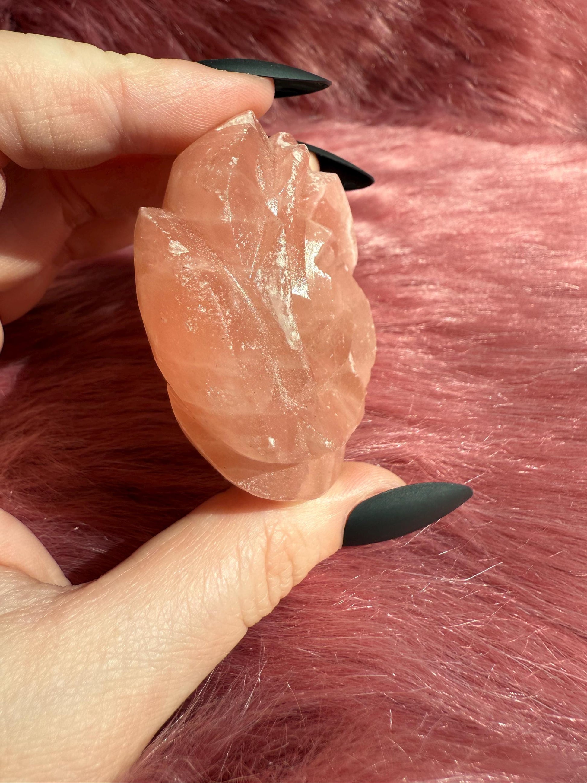 ONE (1) Stunning Pink Calcite Rose Carving