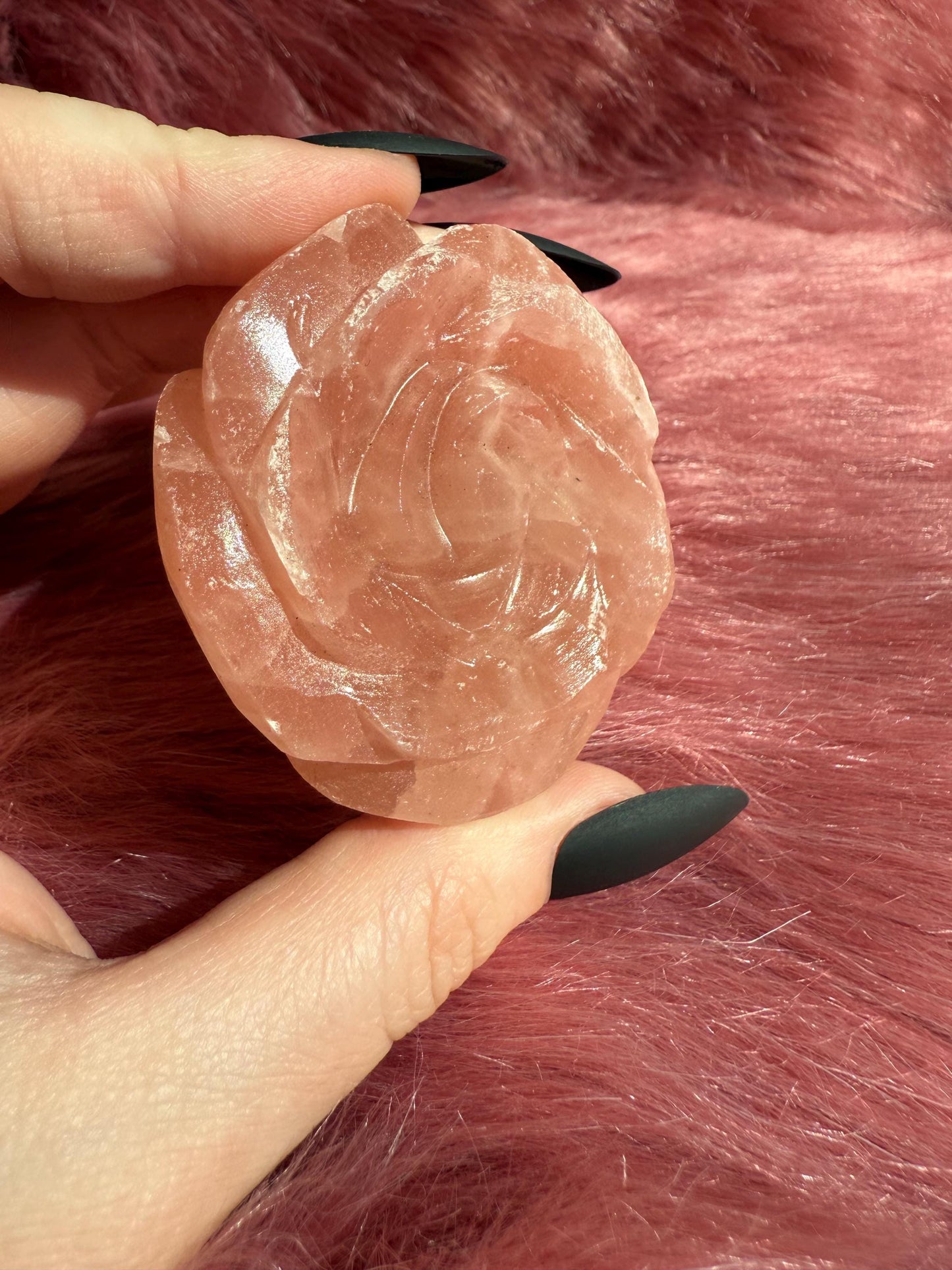 ONE (1) Stunning Pink Calcite Rose Carving