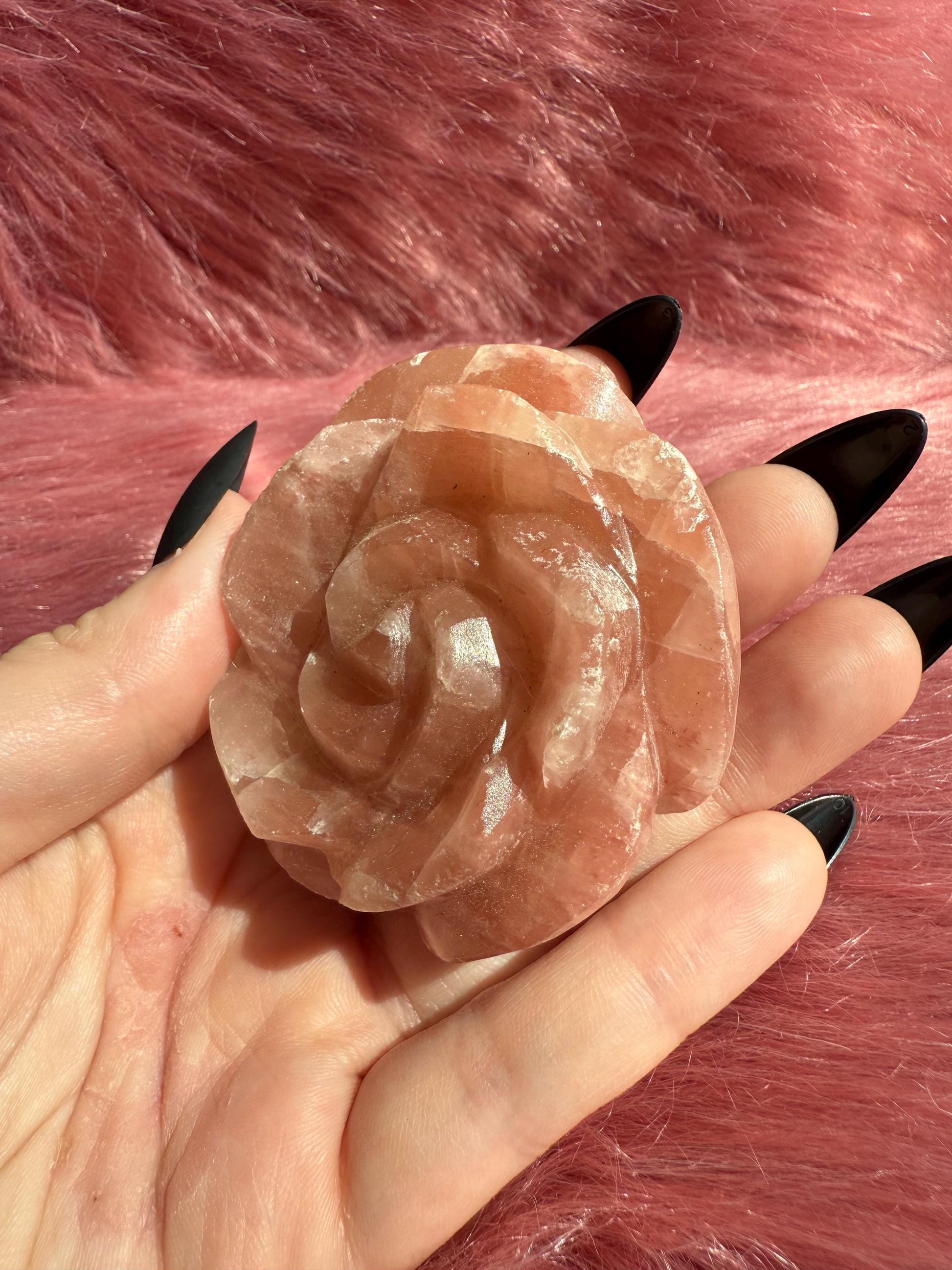 ONE (1) Stunning Pink Calcite Rose Carving