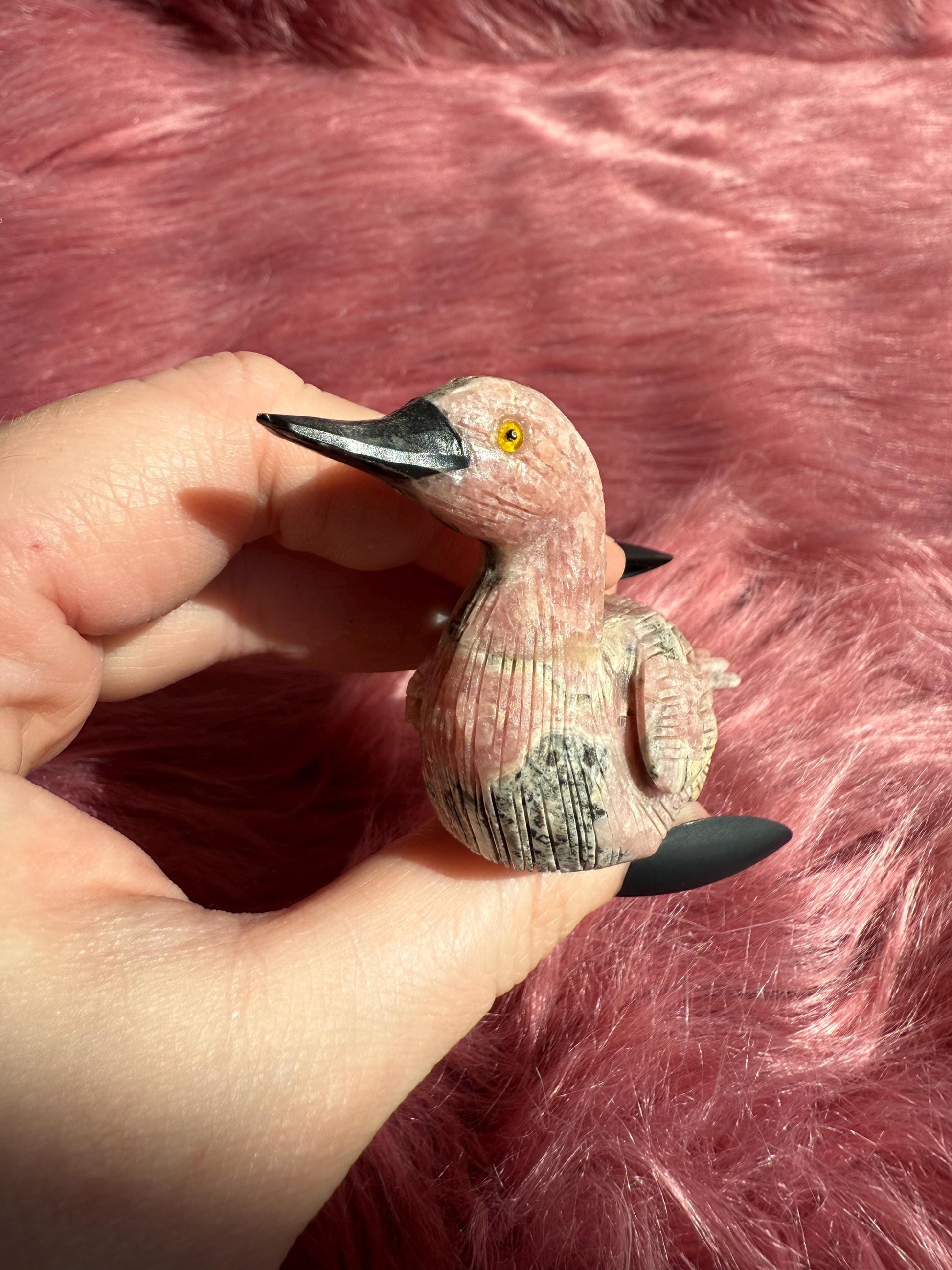 ONE (1) Stunning Rhodonite Swan Carving from Argentina