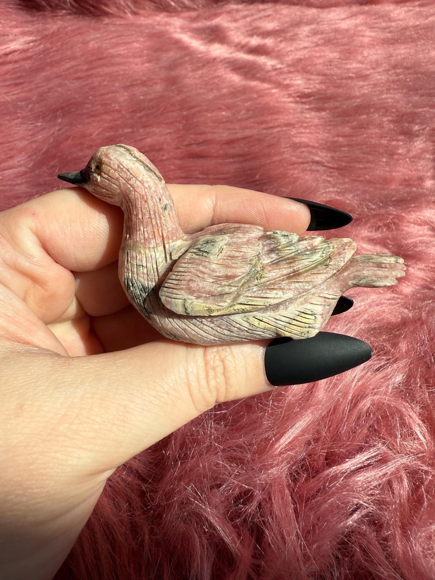 ONE (1) Stunning Rhodonite Swan Carving from Argentina