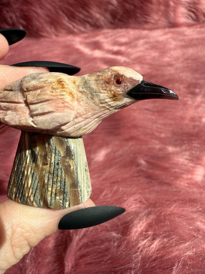 ONE (1) Stunning Rhodonite Bird Carving from Argentina