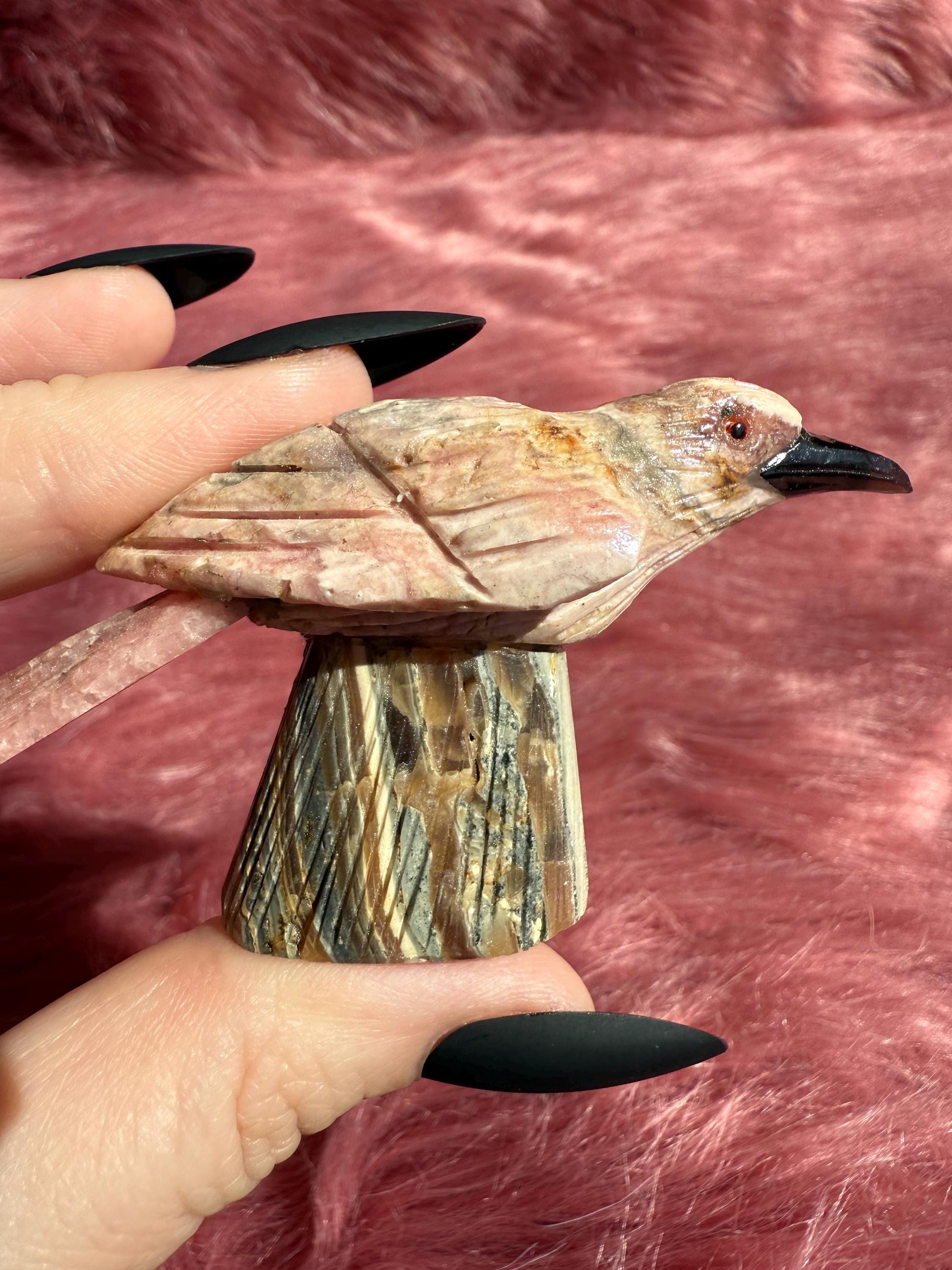 ONE (1) Stunning Rhodonite Bird Carving from Argentina