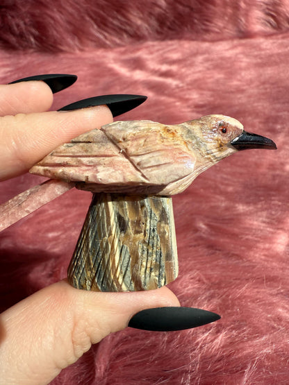 ONE (1) Stunning Rhodonite Bird Carving from Argentina