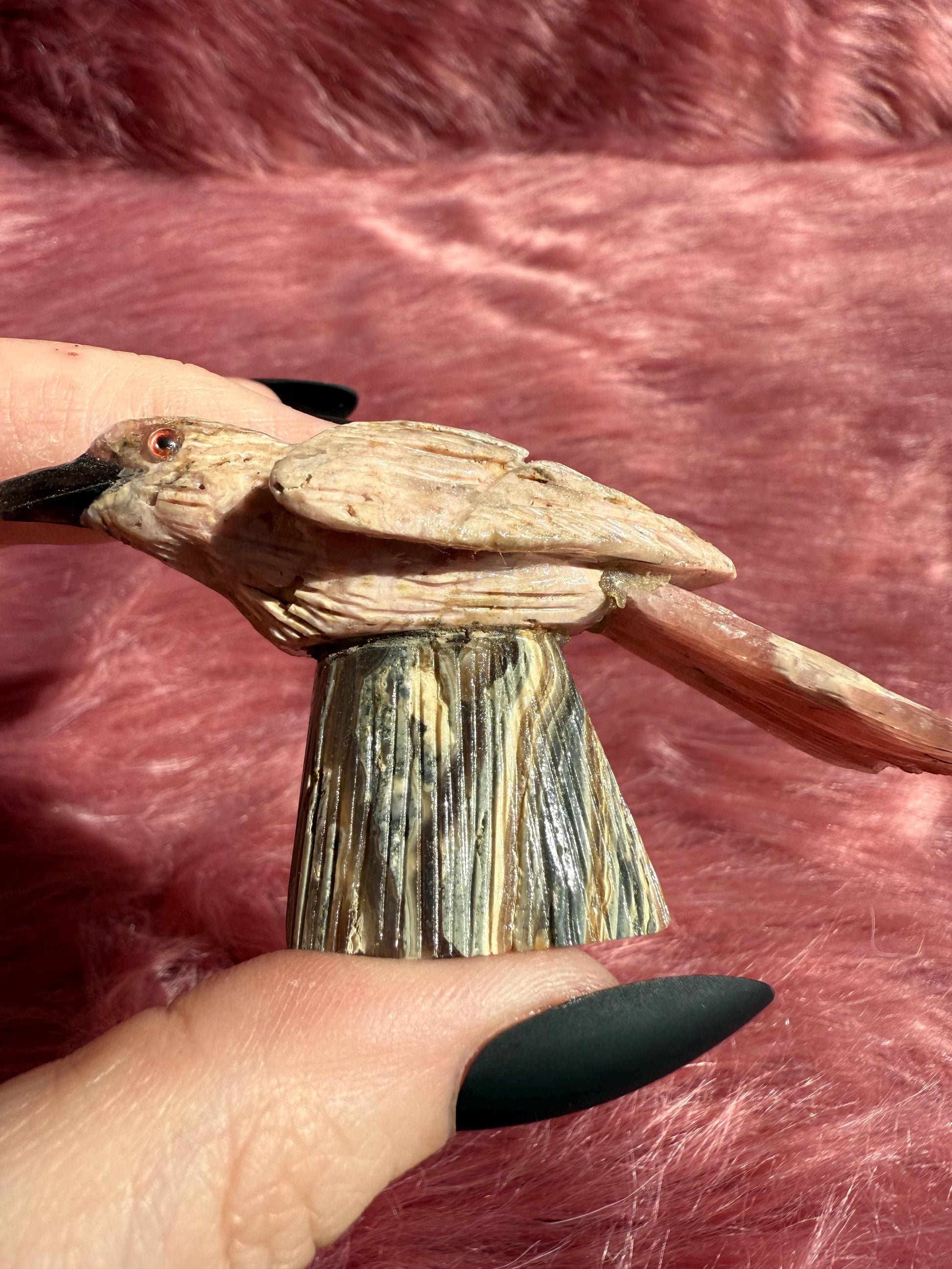 ONE (1) Stunning Rhodonite Bird Carving from Argentina