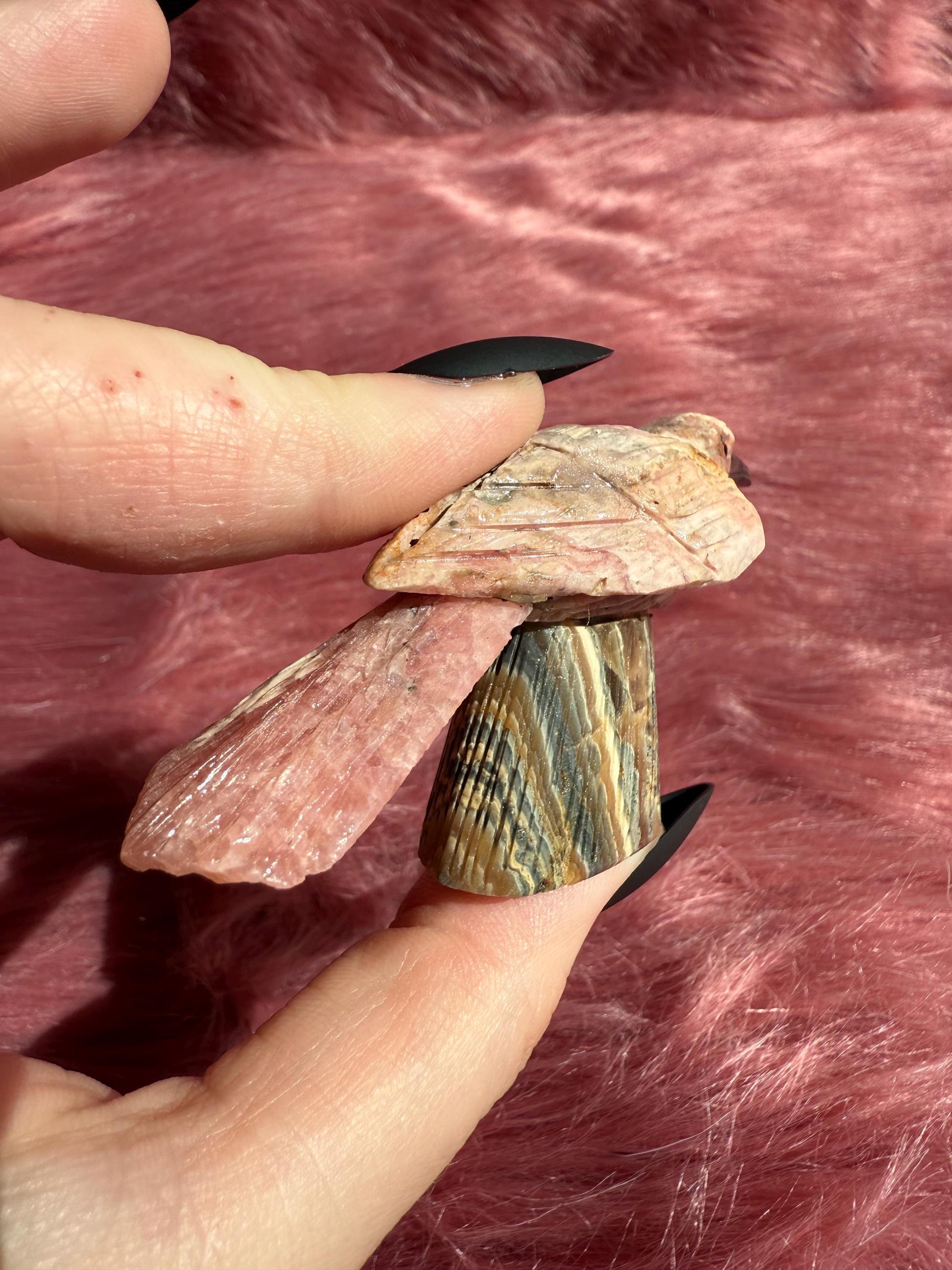 ONE (1) Stunning Rhodonite Bird Carving from Argentina