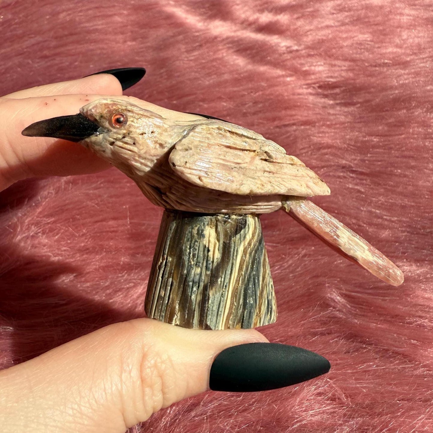 ONE (1) Stunning Rhodonite Bird Carving from Argentina