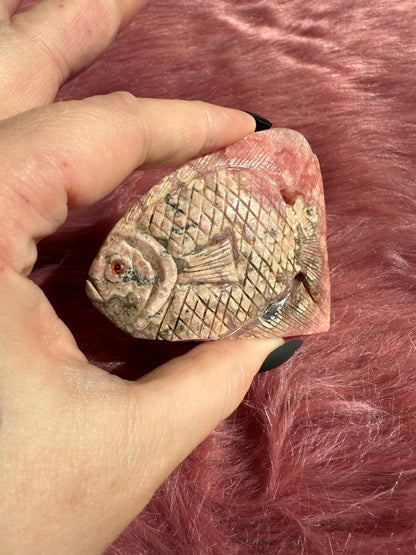 ONE (1) Stunning Rhodonite Fish Carving from Argentina