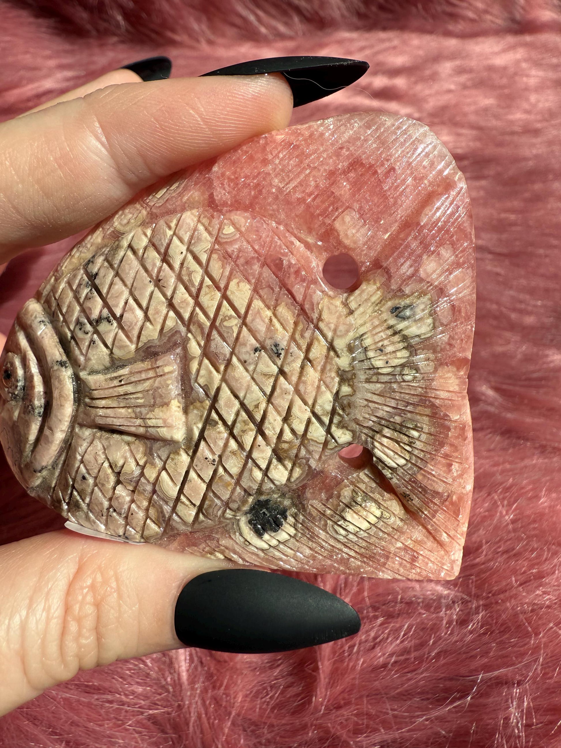 ONE (1) Stunning Rhodonite Fish Carving from Argentina