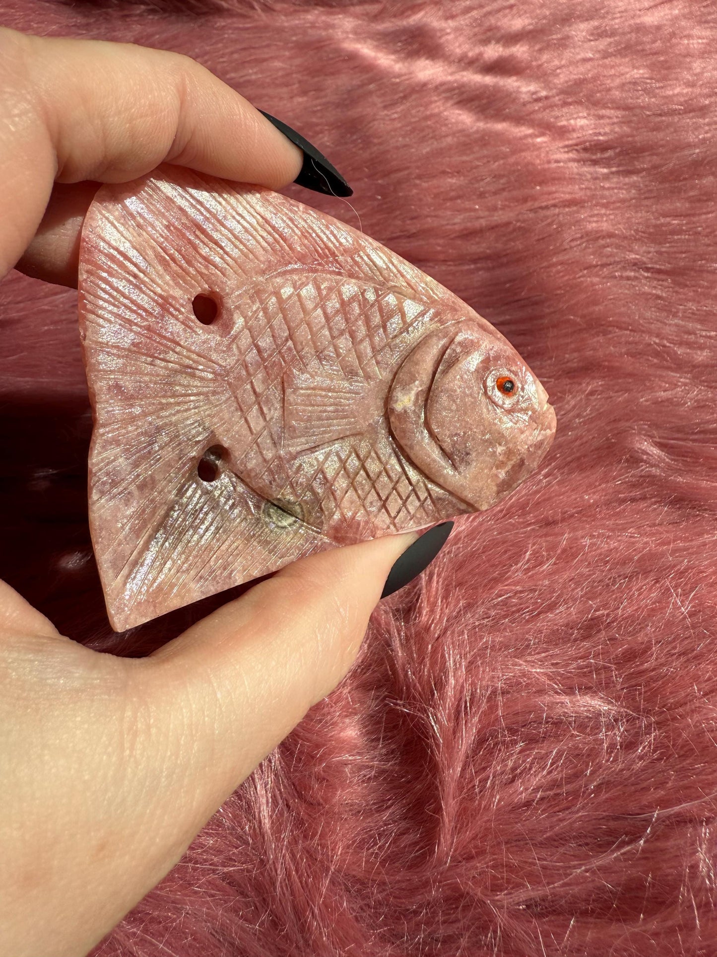 ONE (1) Stunning Rhodonite Fish Carving from Argentina