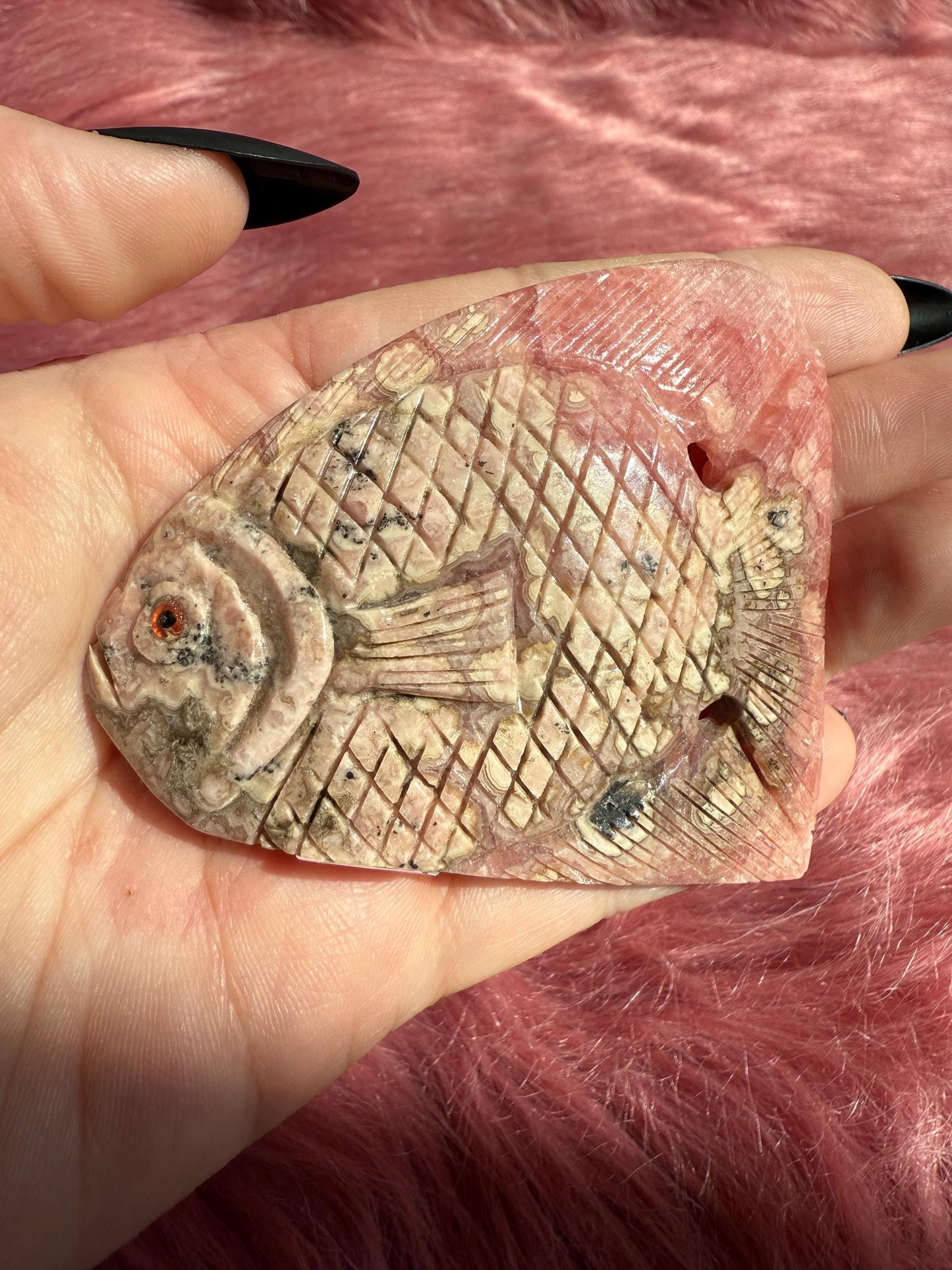 ONE (1) Stunning Rhodonite Fish Carving from Argentina