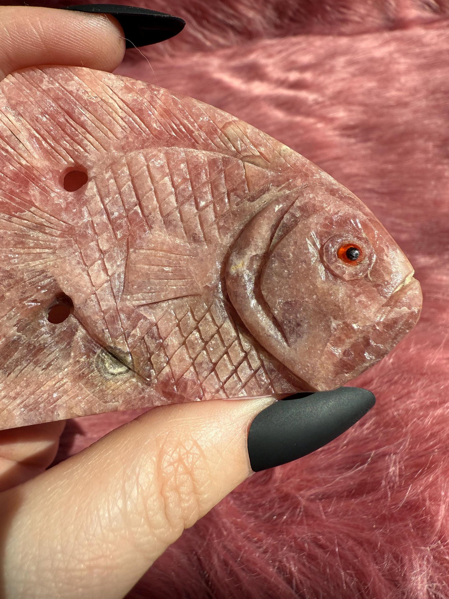 ONE (1) Stunning Rhodonite Fish Carving from Argentina