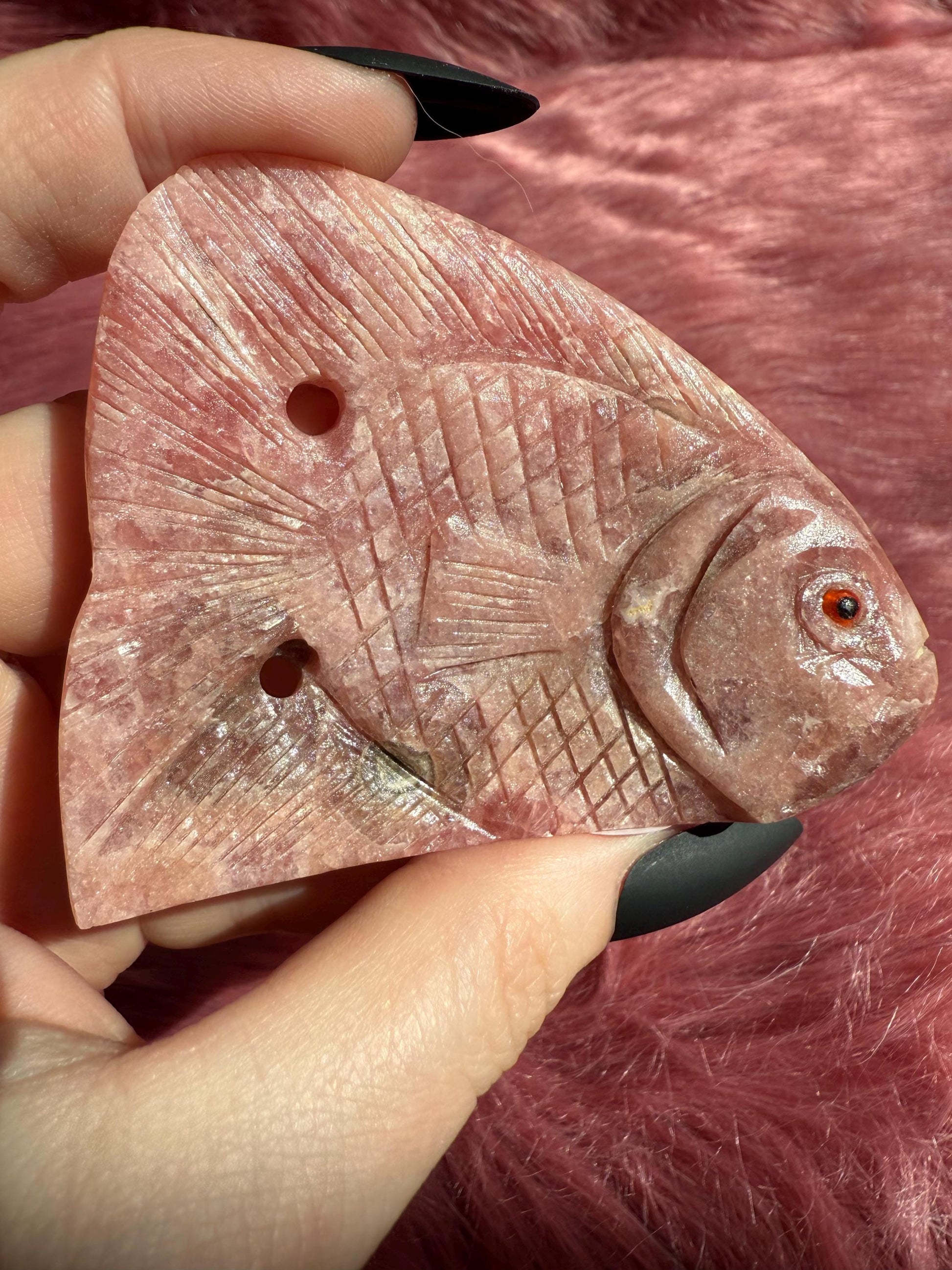ONE (1) Stunning Rhodonite Fish Carving from Argentina