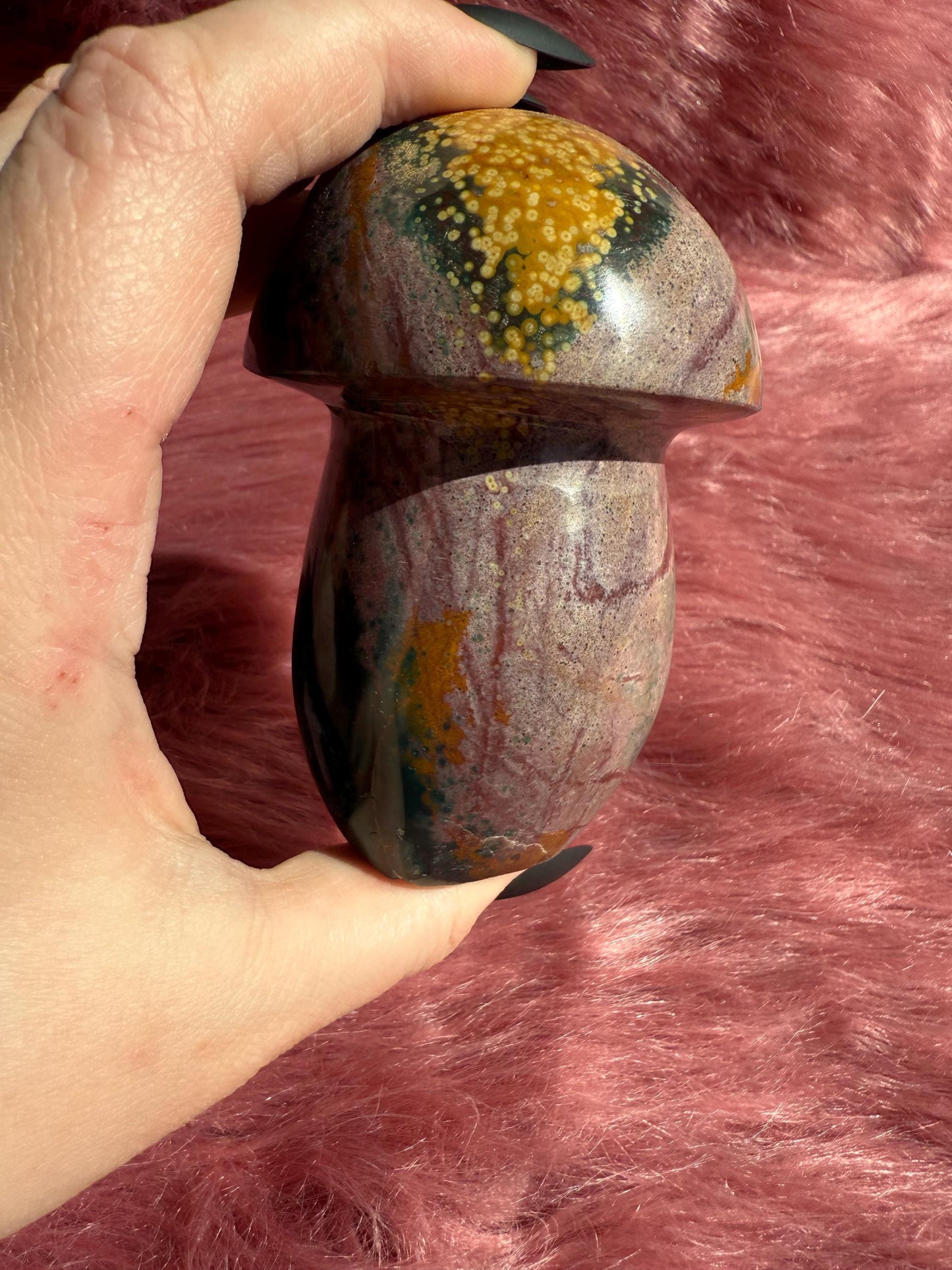ONE (1) Stunning High Quality Ocean Jasper Jumbo Mushroom Carving