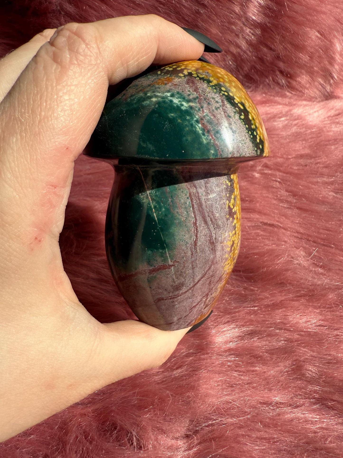 ONE (1) Stunning High Quality Ocean Jasper Jumbo Mushroom Carving