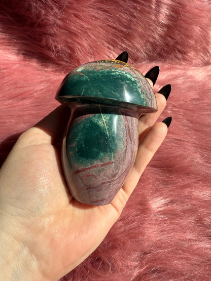 ONE (1) Stunning High Quality Ocean Jasper Jumbo Mushroom Carving