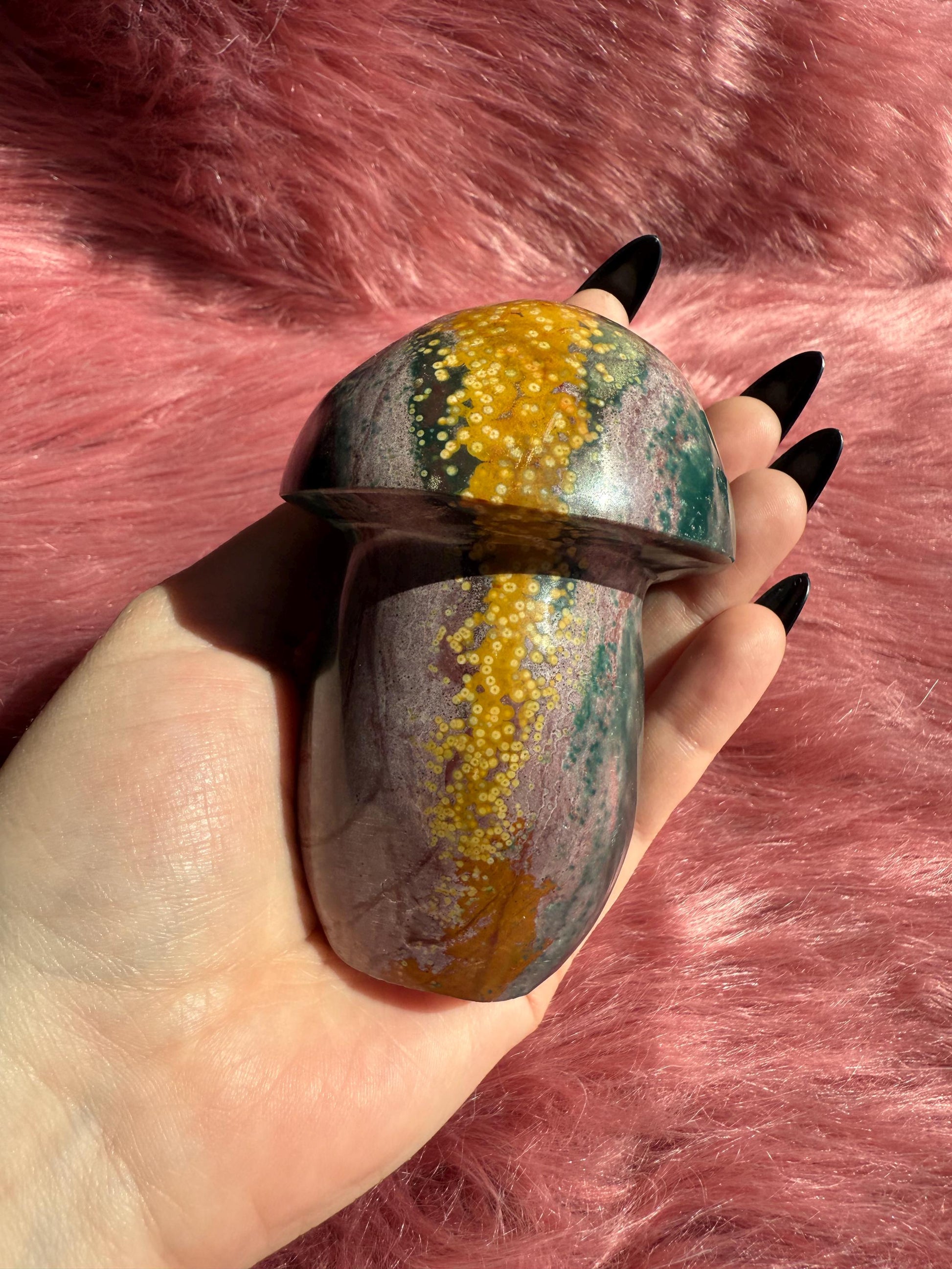 ONE (1) Stunning High Quality Ocean Jasper Jumbo Mushroom Carving