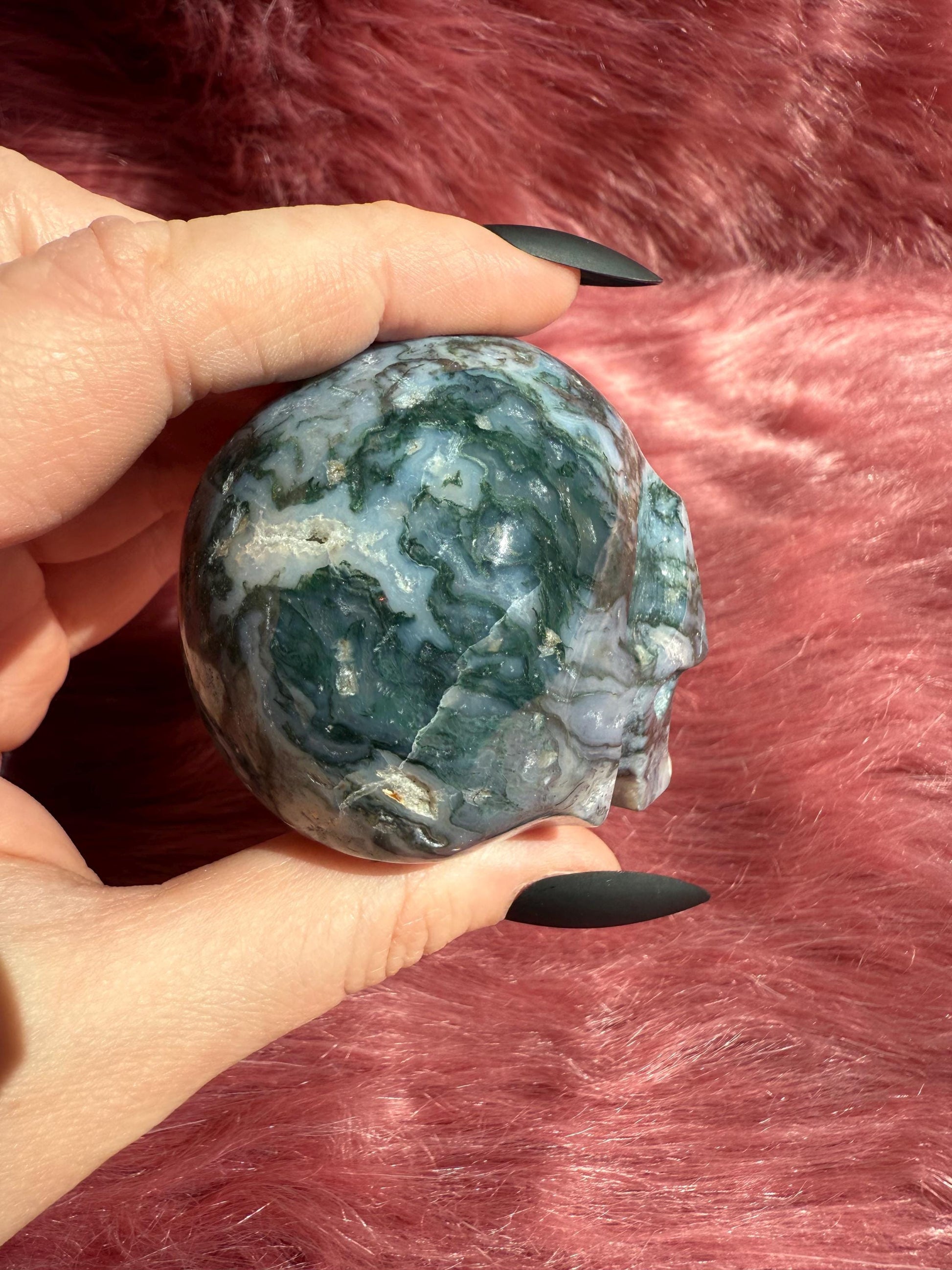 Stunning High Quality Moss Agate Skull C