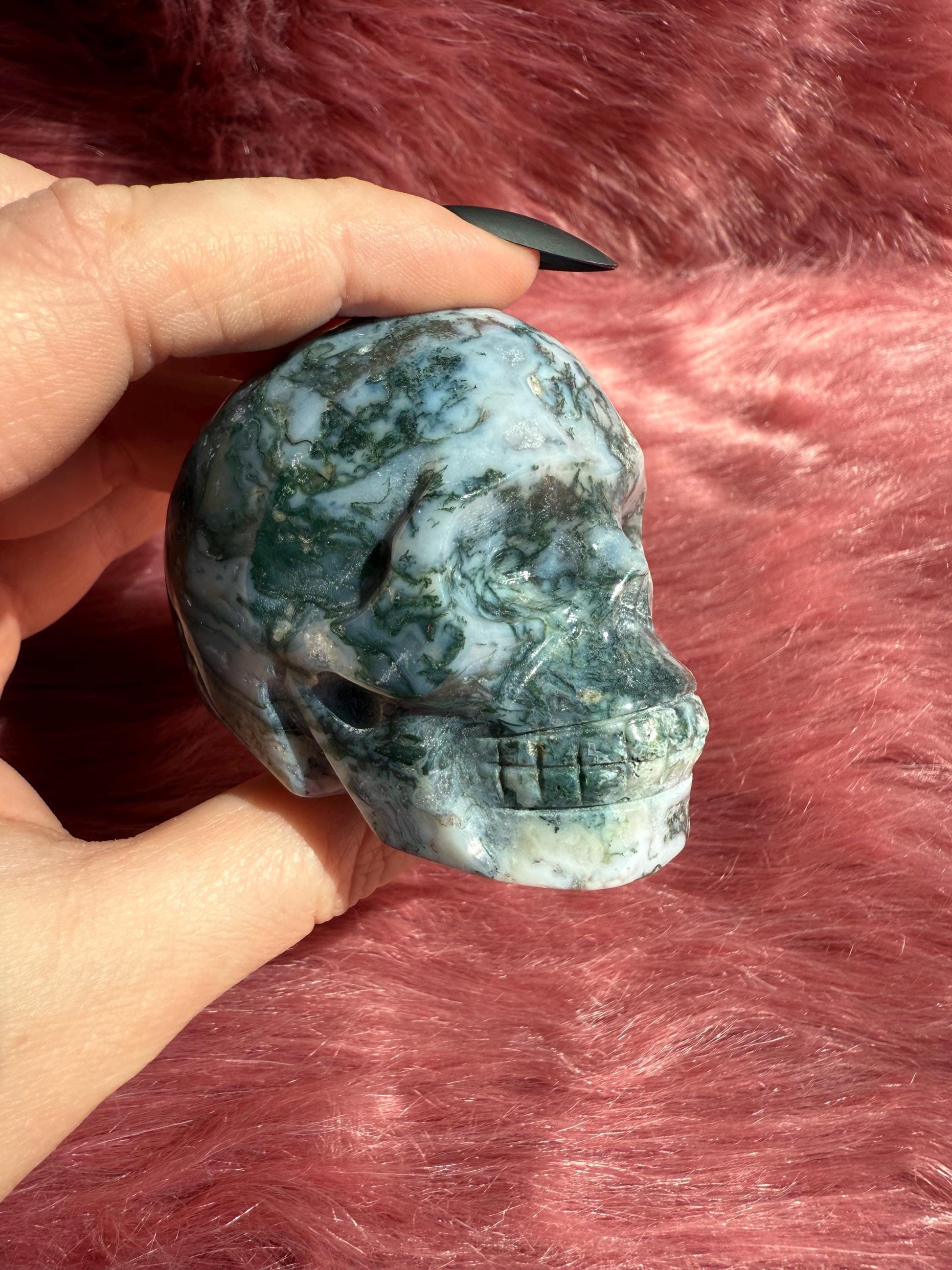 Stunning High Quality Moss Agate Skull C