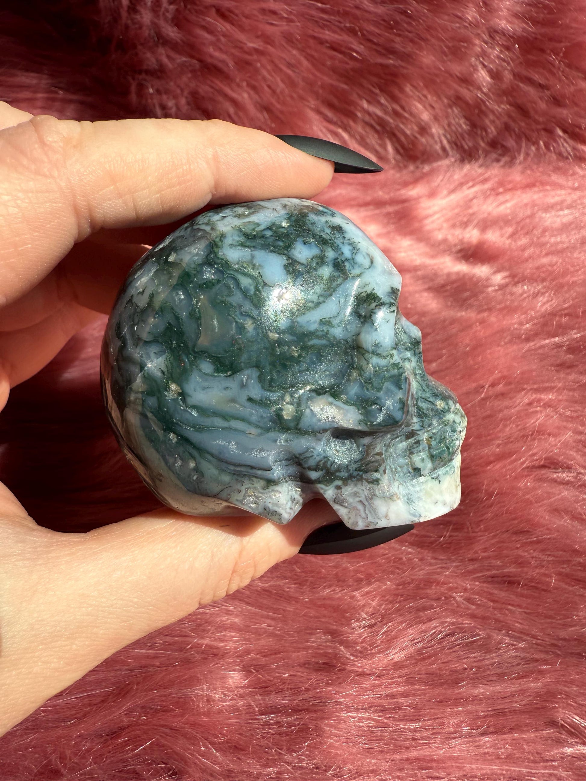 Stunning High Quality Moss Agate Skull C