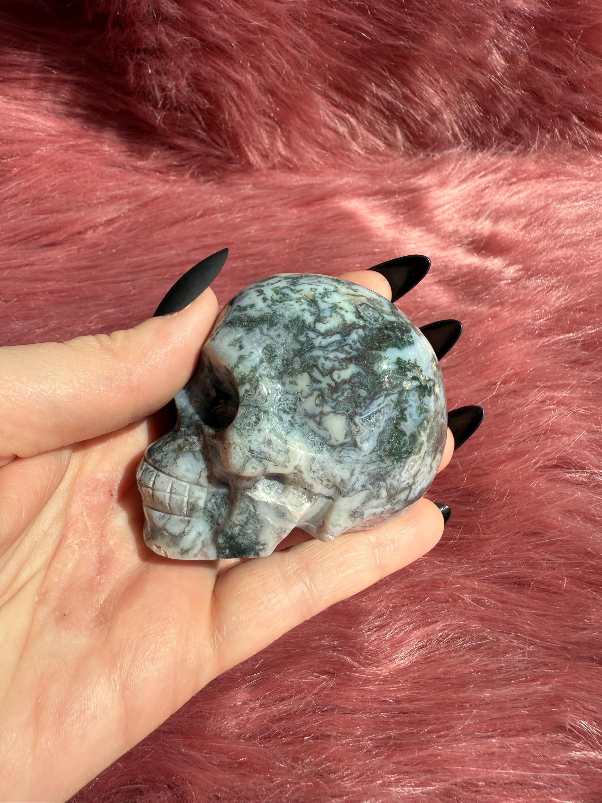 Stunning High Quality Moss Agate Skull C