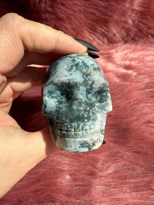 Stunning High Quality Moss Agate Skull C