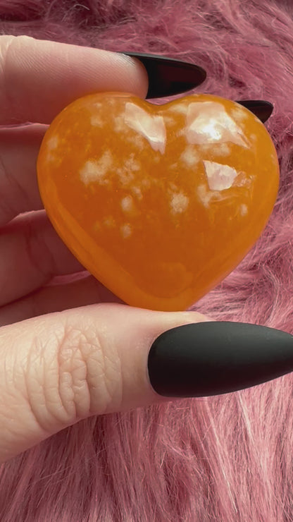 ONE (1) Stunning Juicy Orange Calcite Heart from Mexico - D