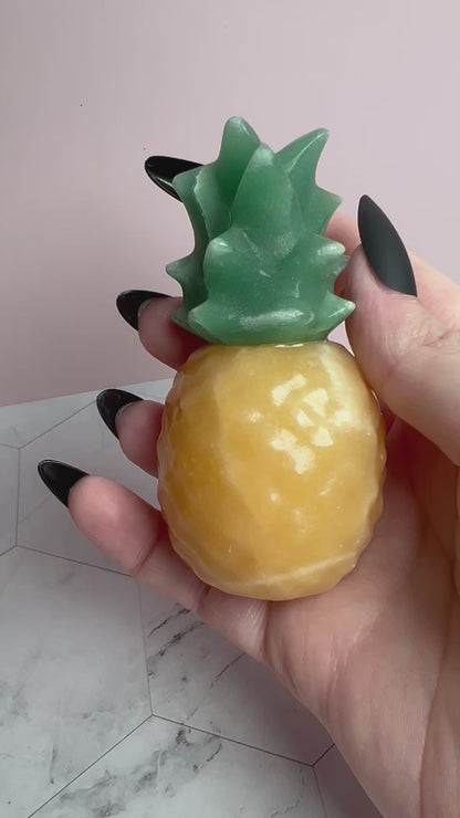 ONE (1) Stunning High Quality Yellow Calcite and Green Aventurine Pineapple Carving