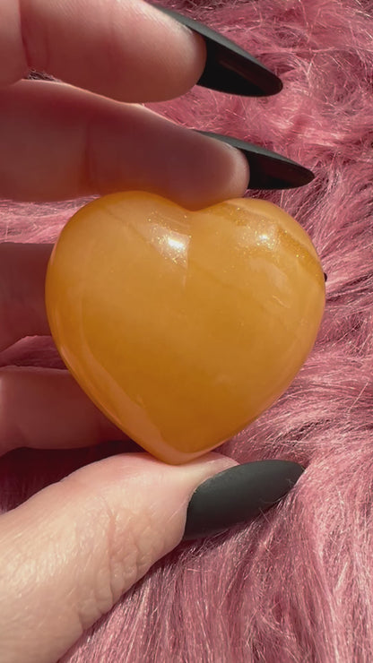 ONE (1) Stunning Juicy Orange Calcite Heart from Mexico - E