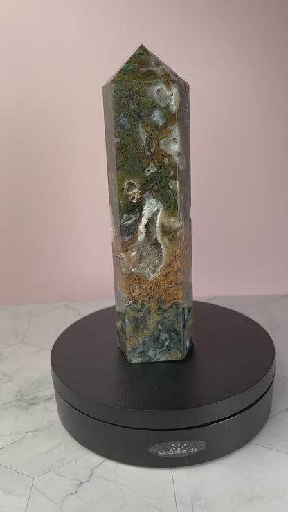 ONE (1) Stunning Druzy Moss Agate Tower