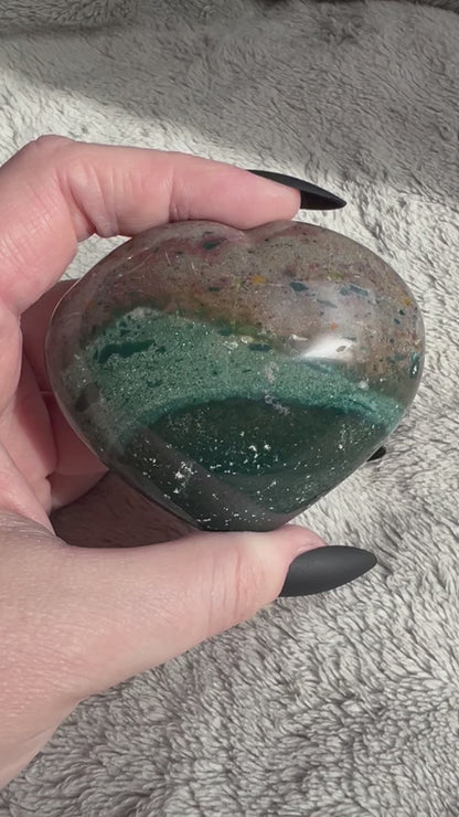 Stunning High Quality Sea (Ocean) Jasper Heart Carving