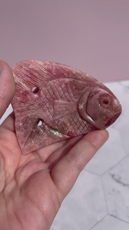 ONE (1) Stunning Rhodonite Fish Carving from Argentina