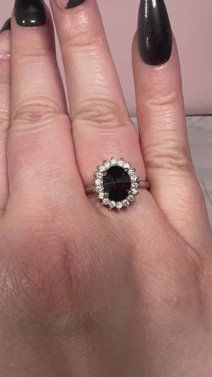 ONE (1) Stunning Garnet with Clear Quartz Halo Adjustable Ring