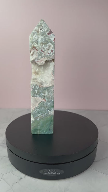 Stunning Druzy Pink Moss Agate Tower